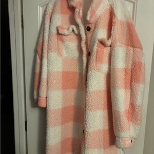 Women's Pink and White Checkered Coat